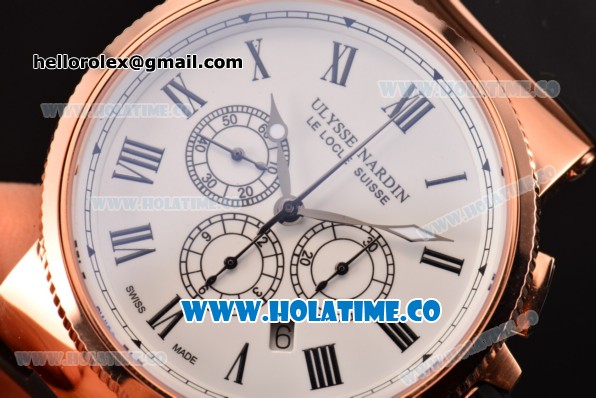 Ulysse Nardin Maxi Marine Chrono Swiss Valjoux 7750-SHG Automatic Rose Gold Case with White Dial and Roman Numeral Markers (EF) - Click Image to Close